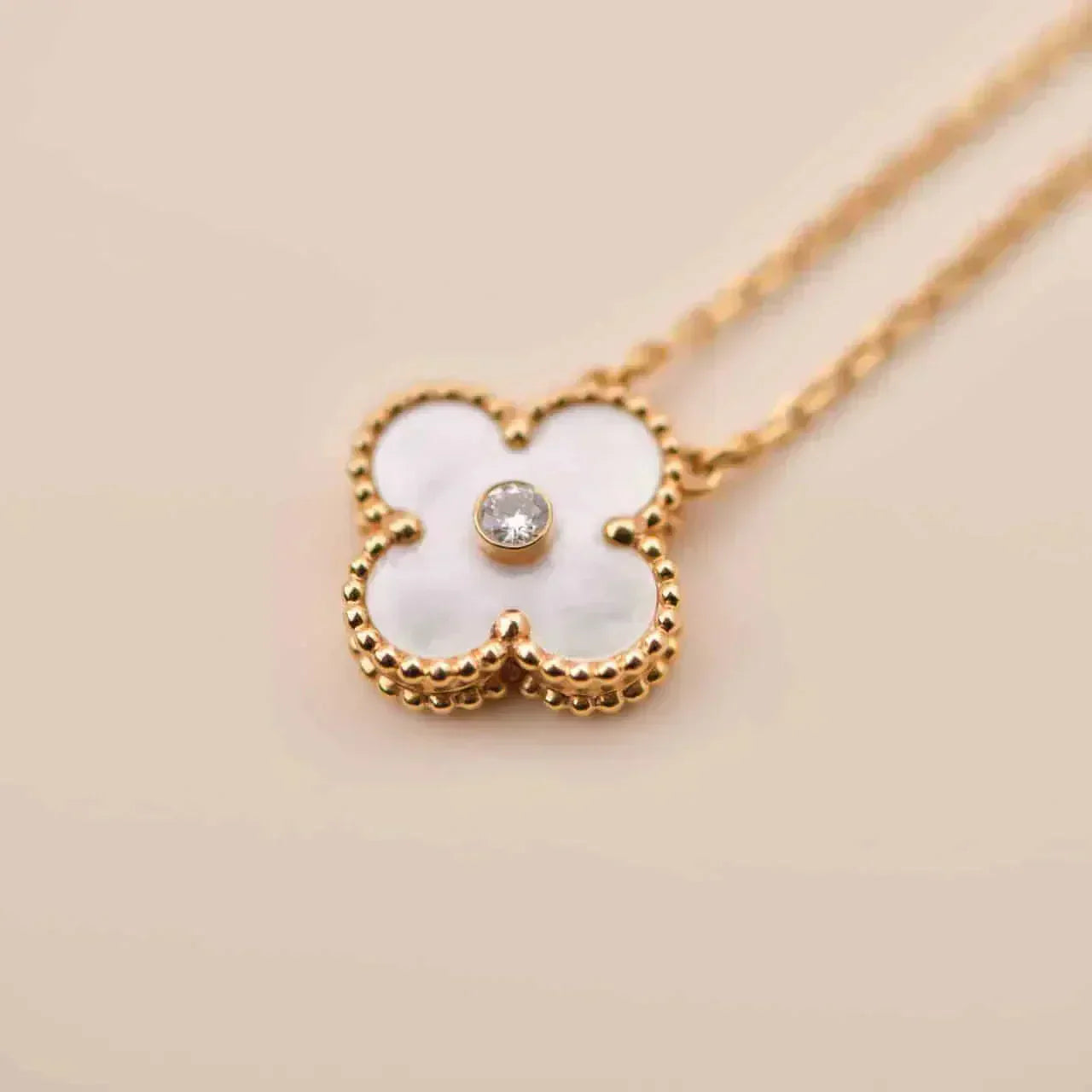 [Vintora]COLLIER FRITILLAIRE BLANC DIAMANT CLOVER 15 MM