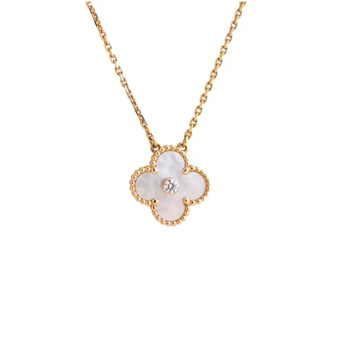 [Vintora]COLLIER FRITILLAIRE BLANC DIAMANT CLOVER 15 MM