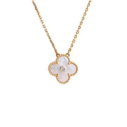 [Vintora]COLLIER FRITILLAIRE BLANC DIAMANT CLOVER 15 MM