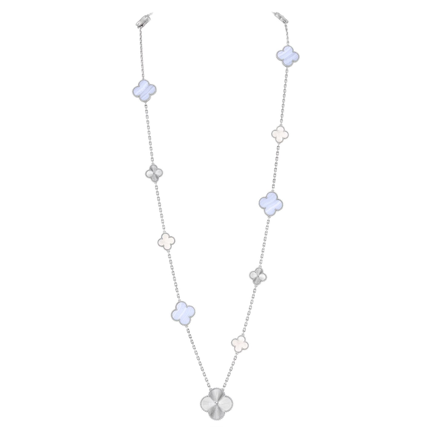 [?Vintora]DETACHABLE CLOVER 15(11+4) FLOWER SILVER NECKLACE SET