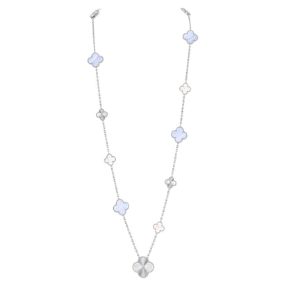 [?Vintora]DETACHABLE CLOVER 15(11+4) FLOWER SILVER NECKLACE SET