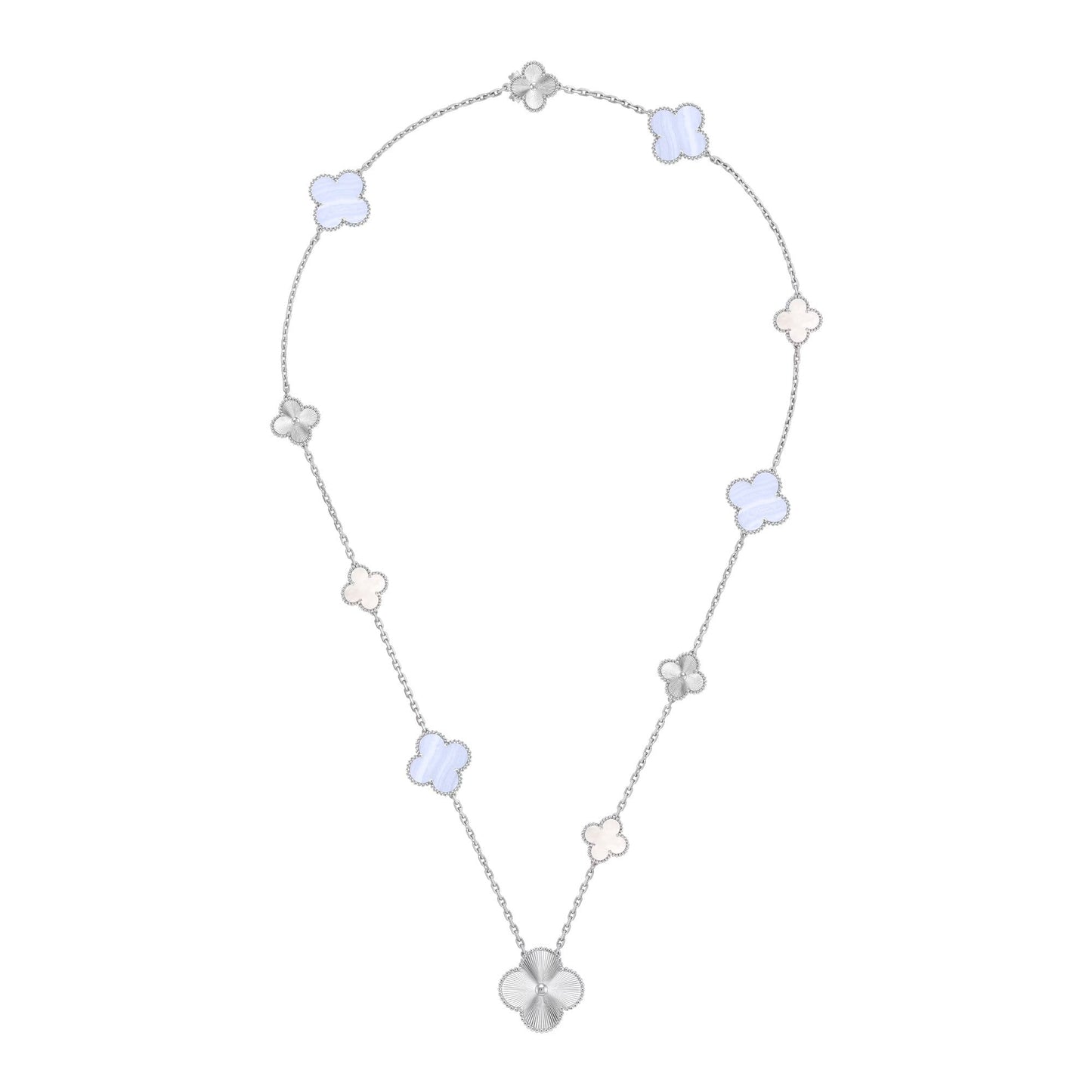 [?Vintora]DETACHABLE CLOVER 15(11+4) FLOWER SILVER NECKLACE SET