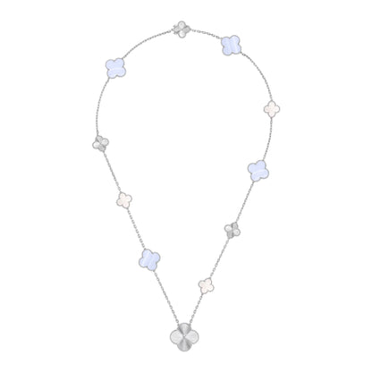 [?Vintora]DETACHABLE CLOVER 15(11+4) FLOWER SILVER NECKLACE SET