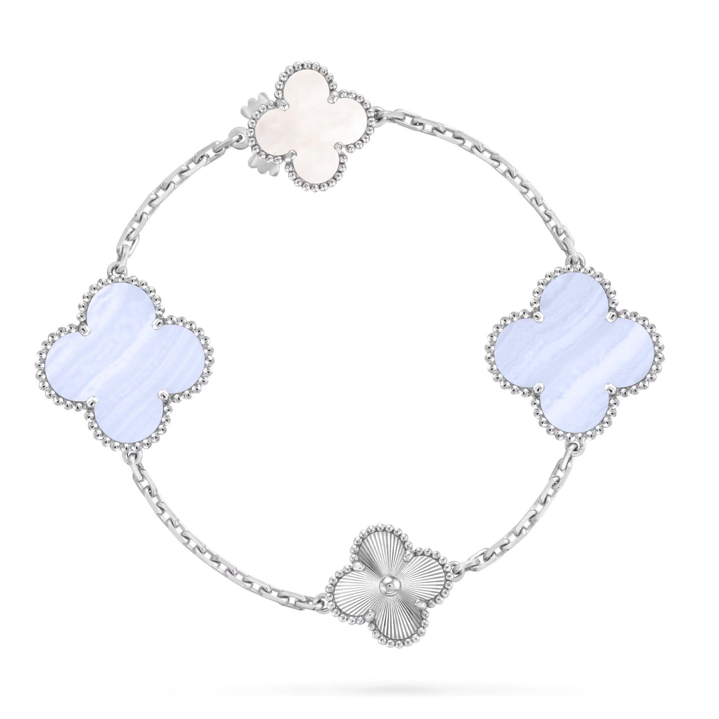 [?Vintora]DETACHABLE CLOVER 15(11+4) FLOWER SILVER NECKLACE SET