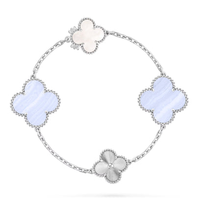 [?Vintora]DETACHABLE CLOVER 15(11+4) FLOWER SILVER NECKLACE SET