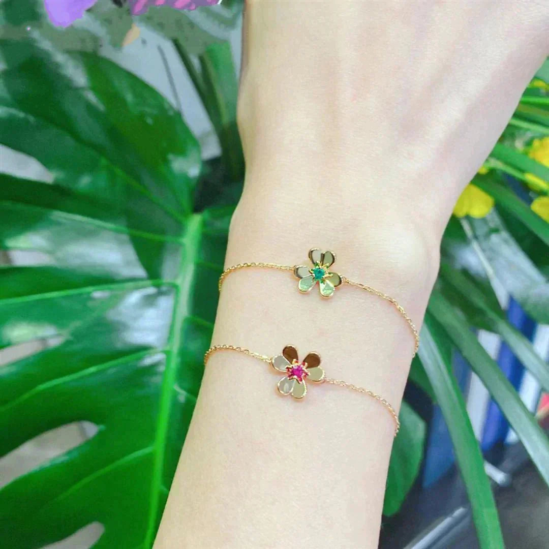 [Vintora]BRACELET FRIVOLE FLEUR OR MALACHITE ROSE