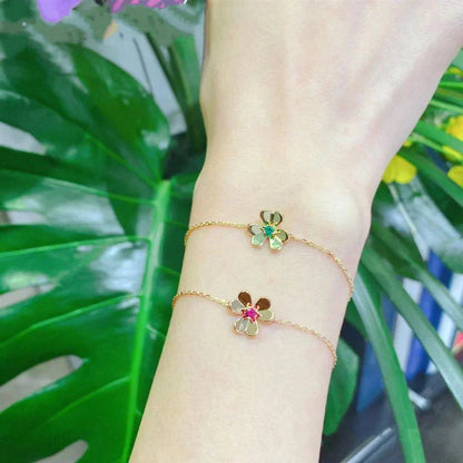 [Vintora]BRACELET FRIVOLE FLEUR OR MALACHITE ROSE