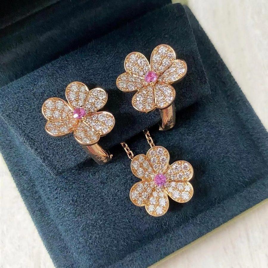[Vintora]COLLIER FRIVOLE FLEUR OR ROSE ET DIAMANTS