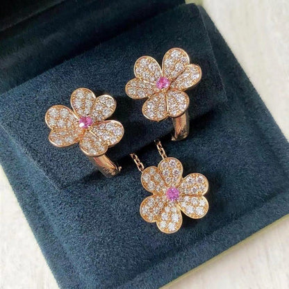 [Vintora]COLLIER FRIVOLE FLEUR OR ROSE ET DIAMANTS