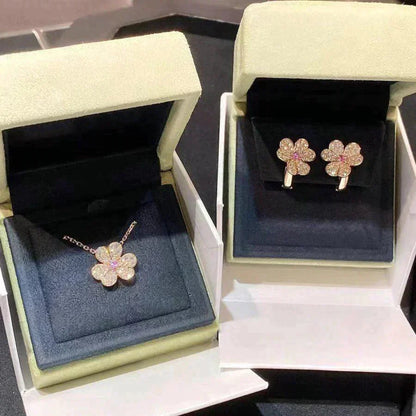 [Vintora]COLLIER FLEUR DIAMANT OR ROSE FRIVOLE