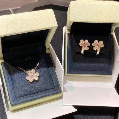 [Vintora]COLLIER FRIVOLE FLEUR OR ROSE ET DIAMANTS