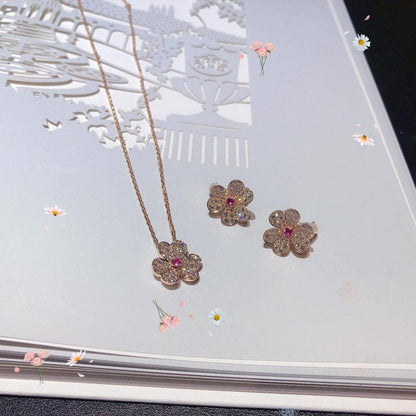 [Vintora]COLLIER FRIVOLE FLEUR OR ROSE ET DIAMANTS