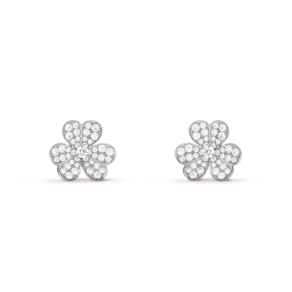 [Vintora]BOUCLES D'OREILLES FRIVOLE FLEUR ARGENTÉE DIAMANT