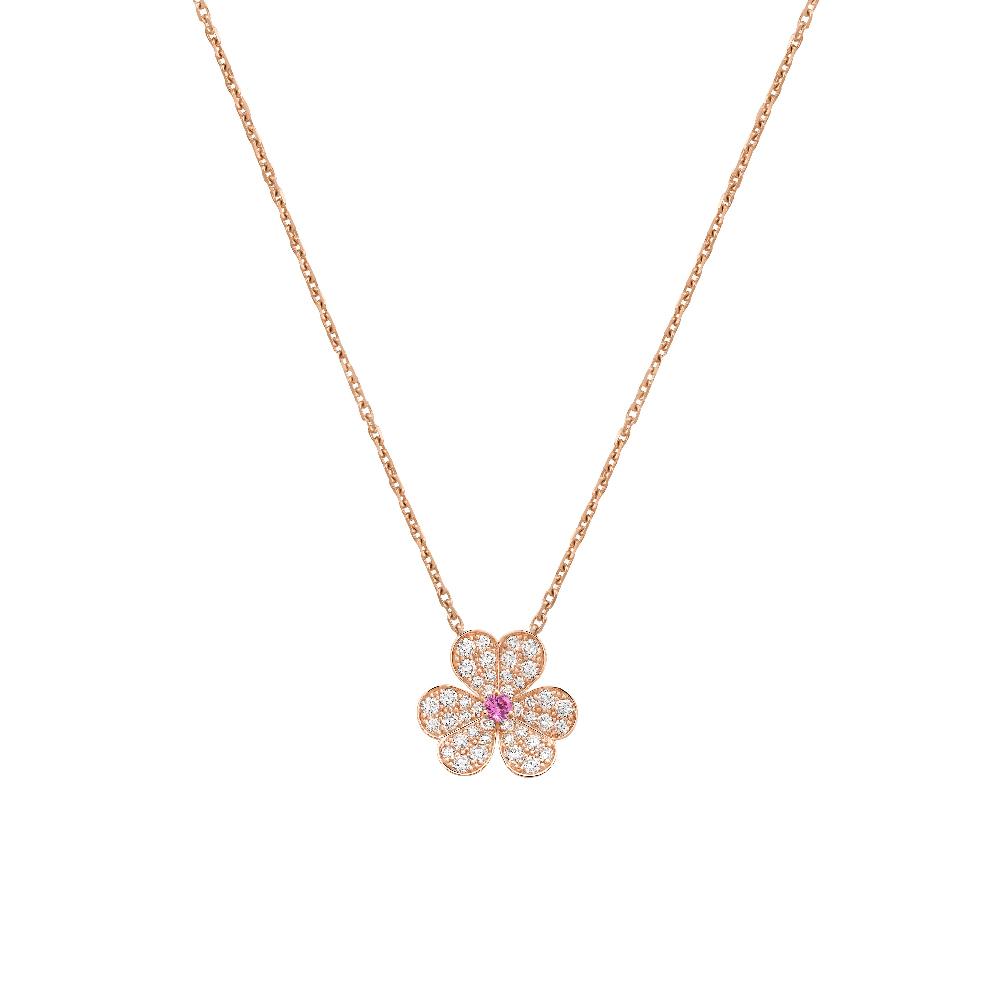 [Vintora]COLLIER FRIVOLE FLEUR OR ROSE ET DIAMANTS