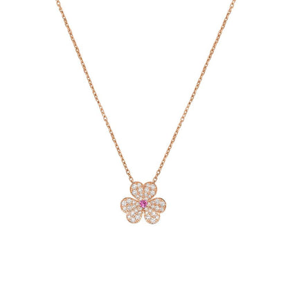 [Vintora]COLLIER FRIVOLE FLEUR OR ROSE ET DIAMANTS