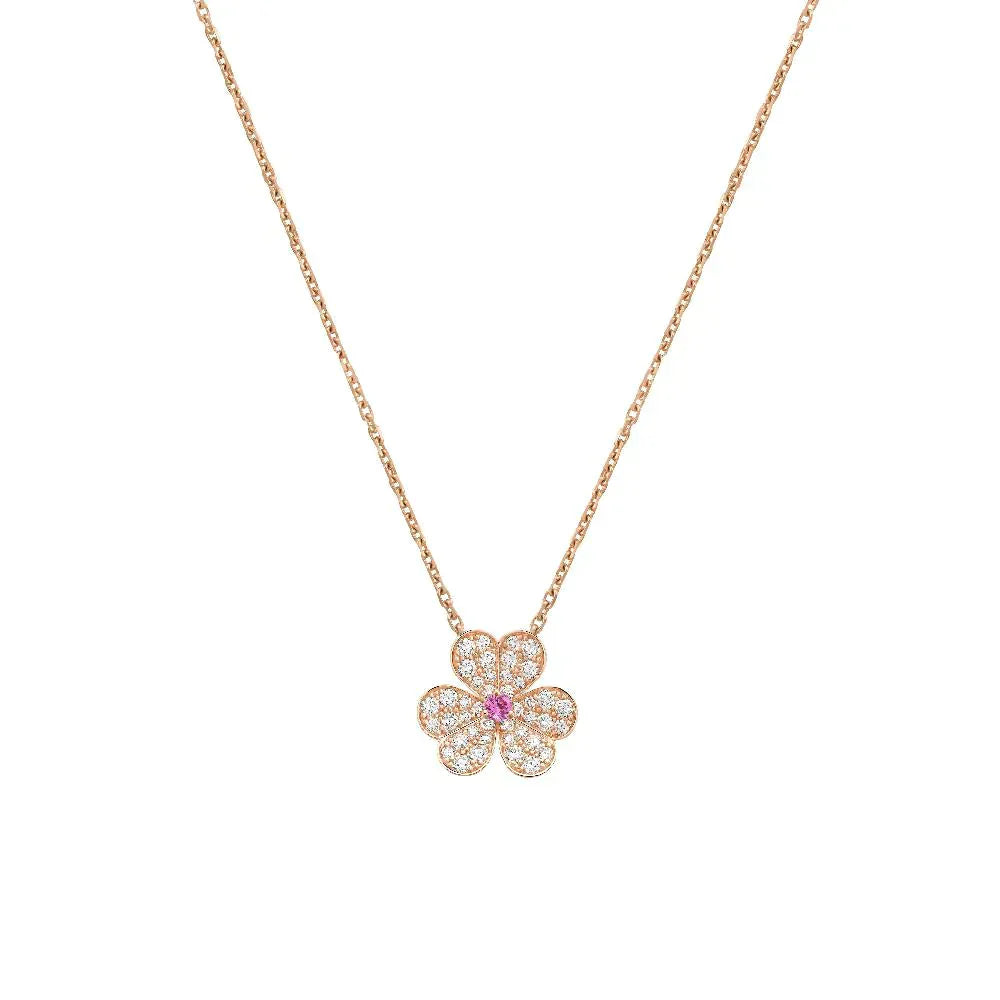 [Vintora]COLLIER FLEUR DIAMANT OR ROSE FRIVOLE
