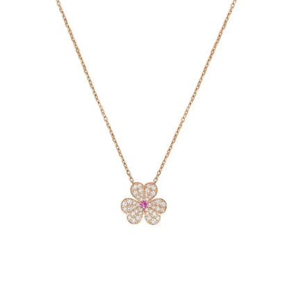 [Vintora]COLLIER FLEUR DIAMANT OR ROSE FRIVOLE