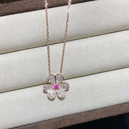 [Vintora]COLLIER FLEUR DIAMANT OR ROSE FRIVOLE
