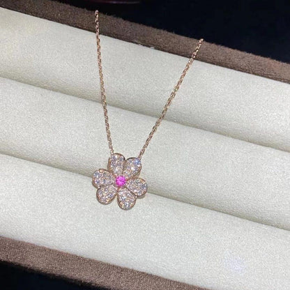 [Vintora]COLLIER FRIVOLE FLEUR OR ROSE ET DIAMANTS
