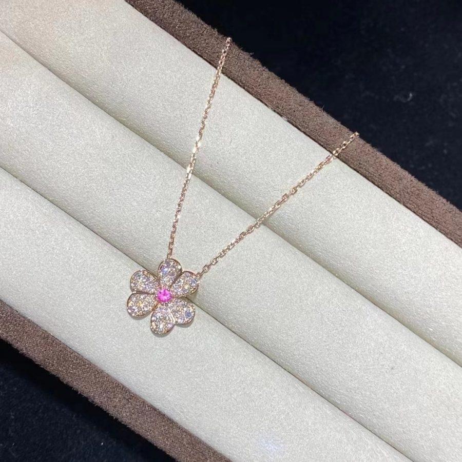 [Vintora]COLLIER FLEUR DIAMANT OR ROSE FRIVOLE