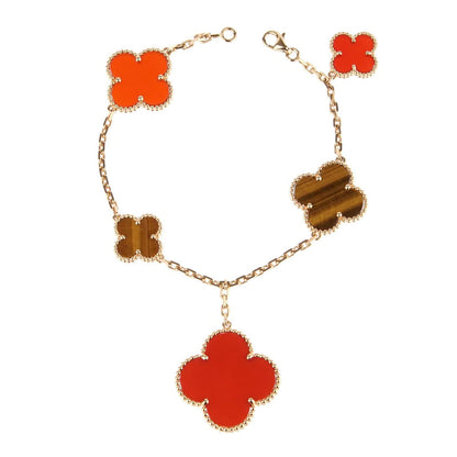 [Vintora]BRACELET CLOVER 5 MOTIFS CORNALINE OEIL DE TIGRE