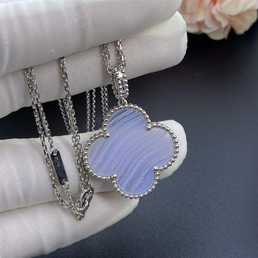 [Vintora]COLLIER TRÈFLE ARGENT CHALCEDOINE GRAND TRÈFLE