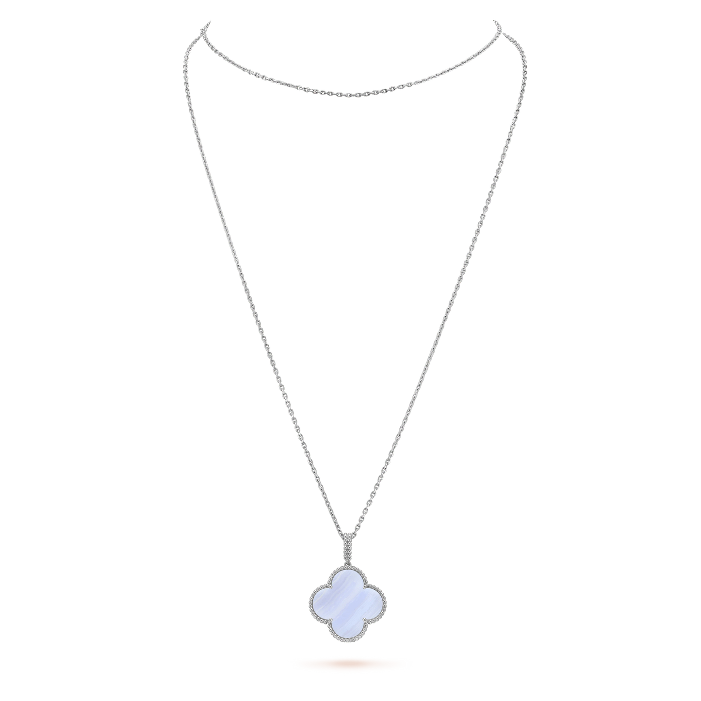 [Vintora]COLLIER TRÈFLE ARGENT CHALCEDOINE GRAND TRÈFLE