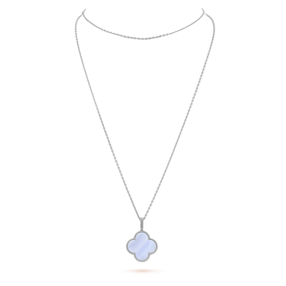 [Vintora]COLLIER TRÈFLE ARGENT CHALCEDOINE GRAND TRÈFLE
