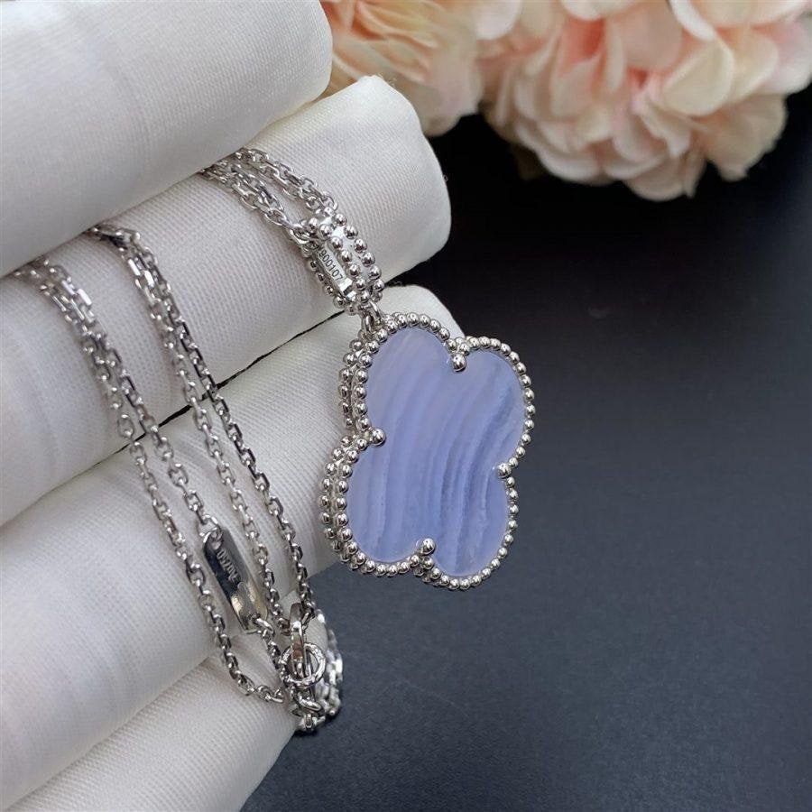 [Vintora]COLLIER TRÈFLE ARGENT CHALCEDOINE GRAND TRÈFLE