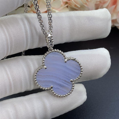 [Vintora]COLLIER TRÈFLE ARGENT CHALCEDOINE GRAND TRÈFLE