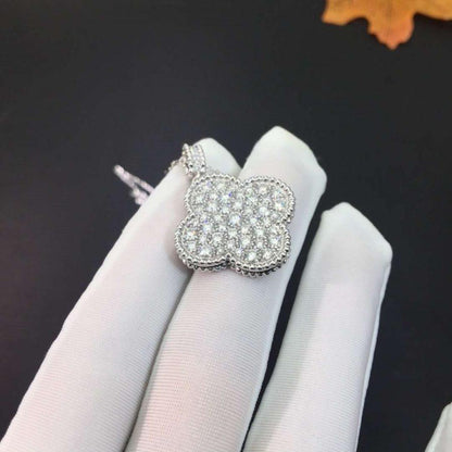 [Vintora]COLLIER TRÈFLE 25MM ARGENT GRAND TRÈFLE ENTIÈREMENT SERTI DE DIAMANTS