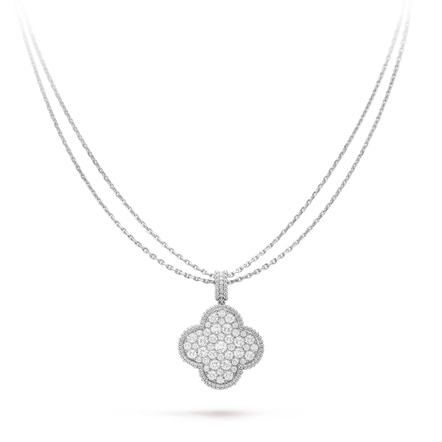 [Vintora]COLLIER TRÈFLE 25MM ARGENT GRAND TRÈFLE ENTIÈREMENT SERTI DE DIAMANTS