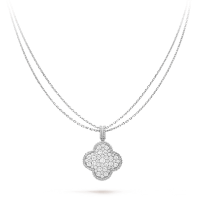 [Vintora]COLLIER TRÈFLE 25MM ARGENT GRAND TRÈFLE ENTIÈREMENT SERTI DE DIAMANTS