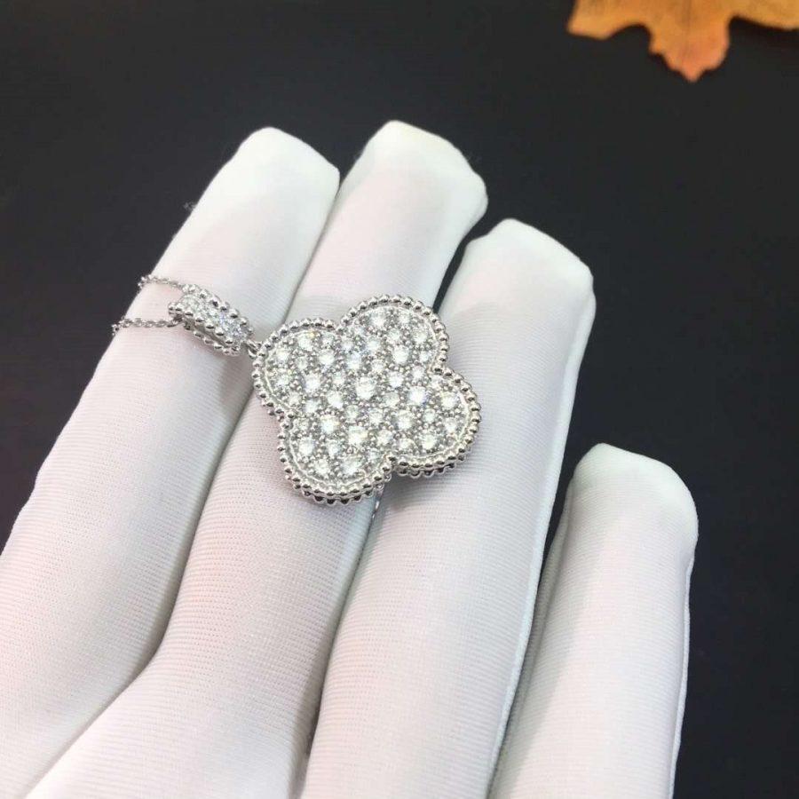 [Vintora]COLLIER TRÈFLE 25MM ARGENT GRAND TRÈFLE ENTIÈREMENT SERTI DE DIAMANTS