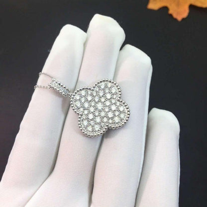 [Vintora]COLLIER TRÈFLE 25MM ARGENT GRAND TRÈFLE ENTIÈREMENT SERTI DE DIAMANTS
