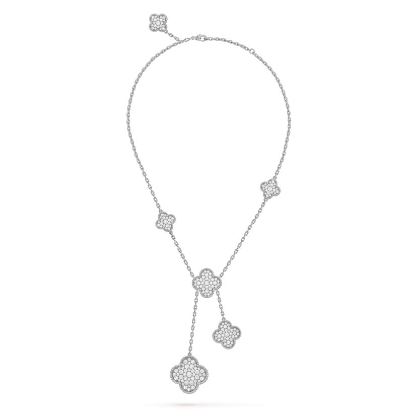 [Vintora]COLLIER TRÈFLE 5 MOTIFS ARGENT DIAMANTS