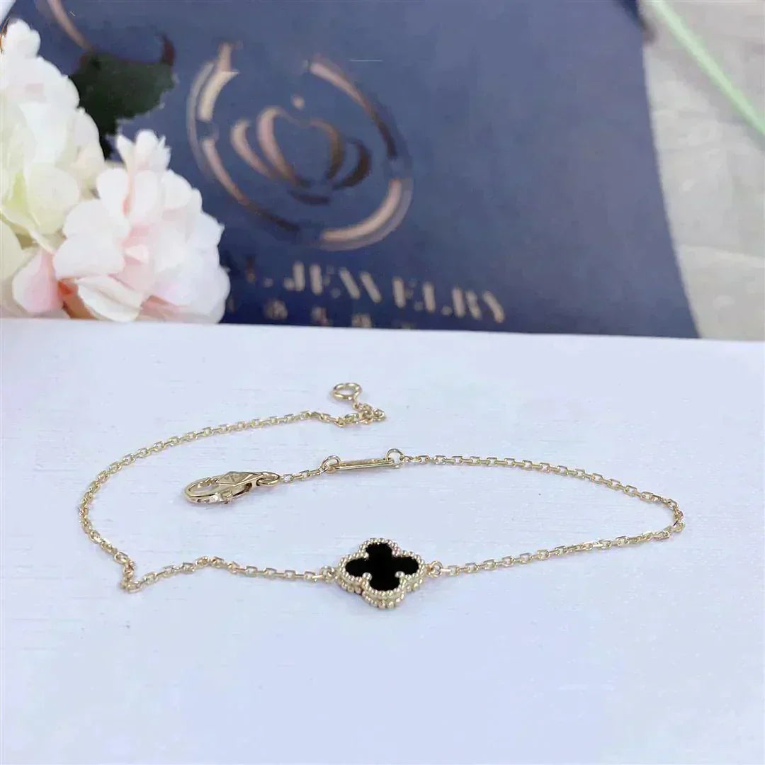 [Vintora]BRACELET CLOVER ONYX FLEUR SIMPLE