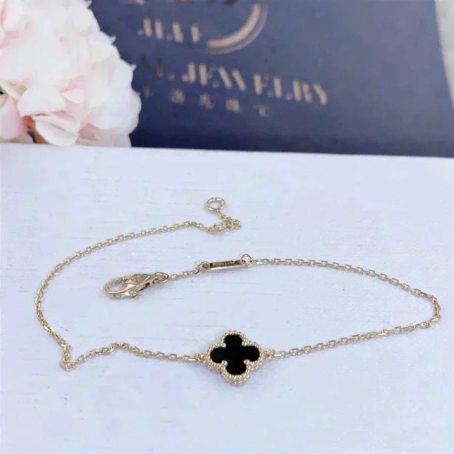 [Vintora]BRACELET CLOVER ONYX FLEUR SIMPLE