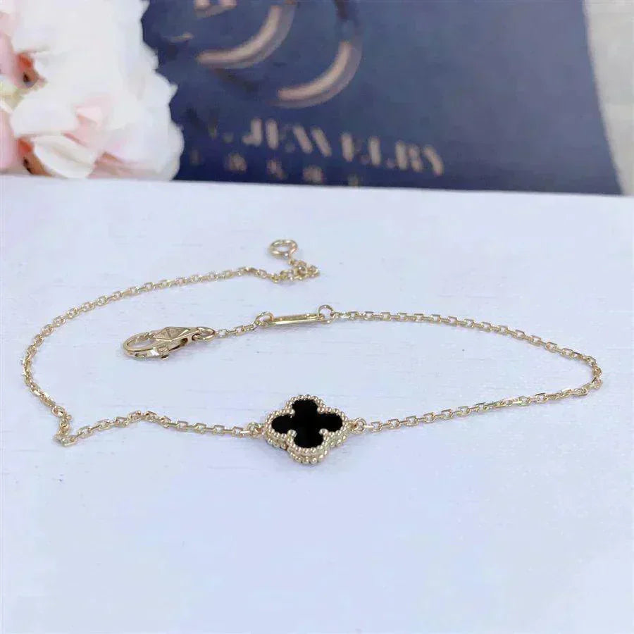 [Vintora]BRACELET CLOVER ONYX FLEUR SIMPLE