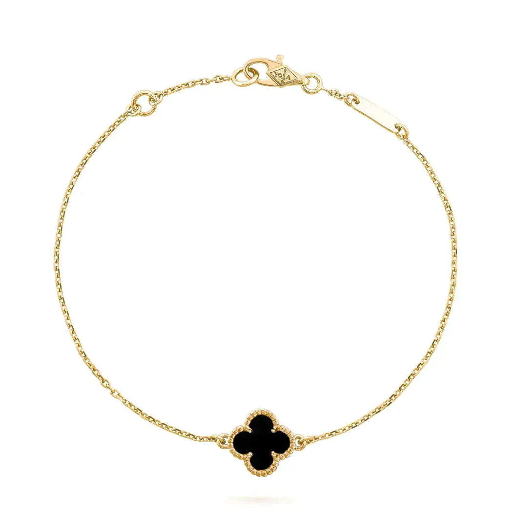 [Vintora]BRACELET CLOVER ONYX FLEUR SIMPLE