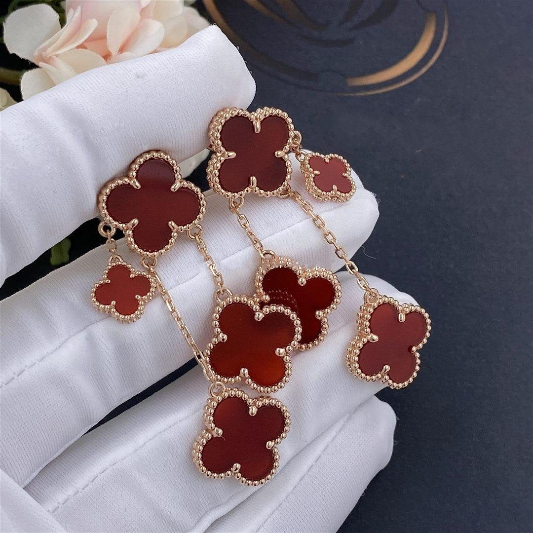 [Vintora]CLOVER EARRINGS CARNELIAN 4 MOTIFS PINK GOLD