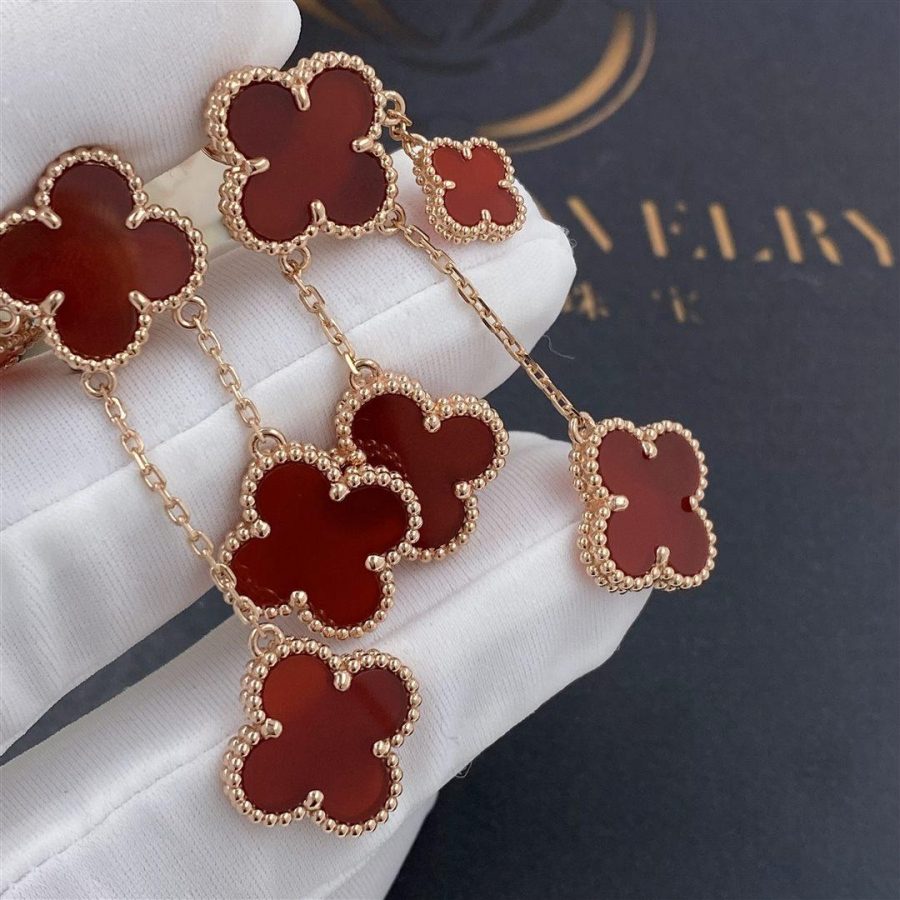 [Vintora]CLOVER EARRINGS CARNELIAN 4 MOTIFS PINK GOLD