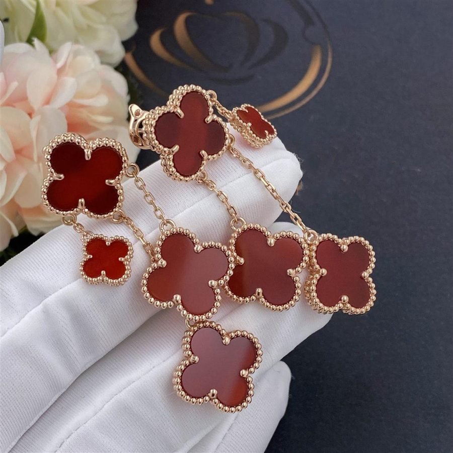 [Vintora]CLOVER EARRINGS CARNELIAN 4 MOTIFS PINK GOLD