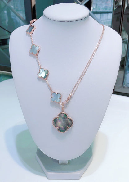 [Vintora]BRACELET ET COLLIER COMBINÉS 5 MOTIFS NACRE FONCÉE OR ROSE