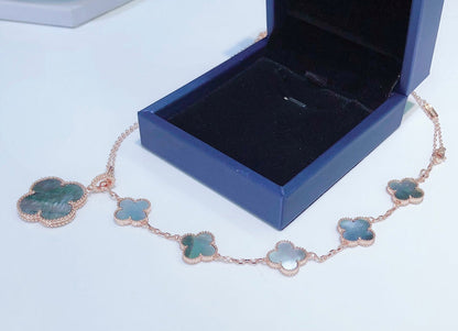 [Vintora]BRACELET ET COLLIER COMBINÉS 5 MOTIFS NACRE FONCÉE OR ROSE