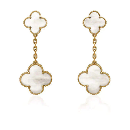 [Vintora]CLOVER 2 MOTIF WHITE MOP EARRINGS