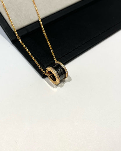 [Vintora]ZERO 1 BLACK CERAMIC DIAMOND PINK GOLD NECKLACE