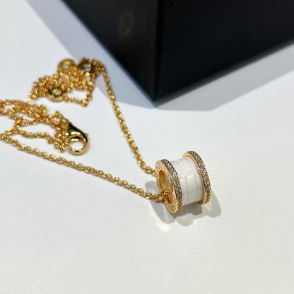 [Vintora]ZERO 1 WHITE CERAMIC DIAMOND PINK GOLD NECKLACE